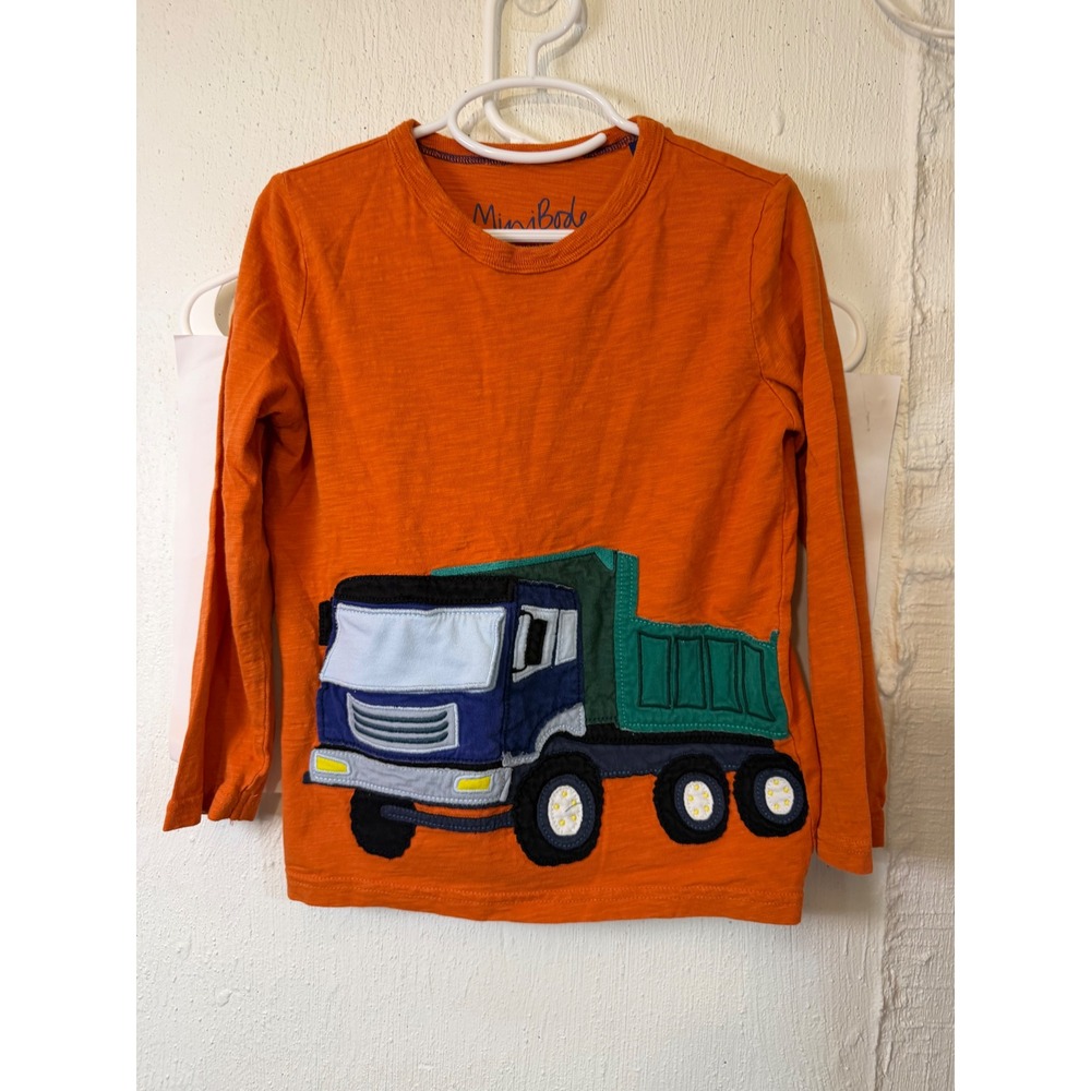 Mini Boden Boys Orange Slub Cotton Dump Truck Lift the Flap Shirt 5-6Y